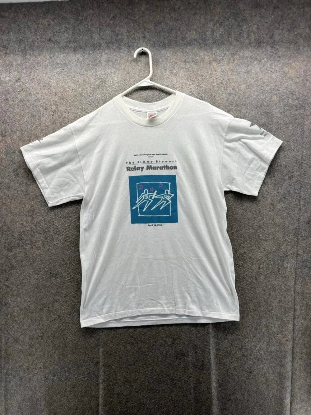 Vintage Nike Shirt Mens XL White Jimmy Stewart Relay Marathon 1988 Graphic Tee